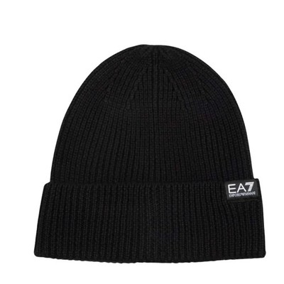 EA7 Herren gerippte Strickmütze mit schwarzem Logo Größe S Cod 7X000312A...