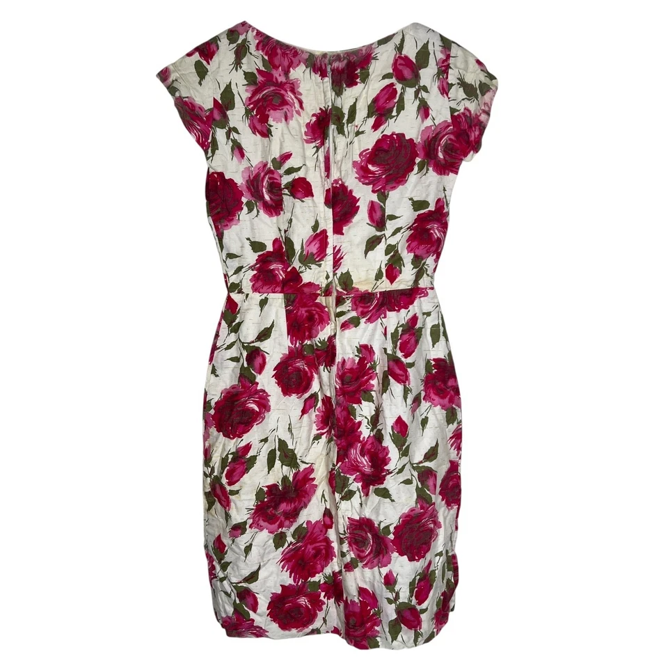 Vestido Vintage Años 60 Rosa Floral Moveble Manga Gorra Forrado Cremallera Trasera Rosa Verde XS Foto 2 de 4
