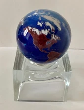 Vintage Lundberg Studios Art Glass World Globe Signed 1991on Stand