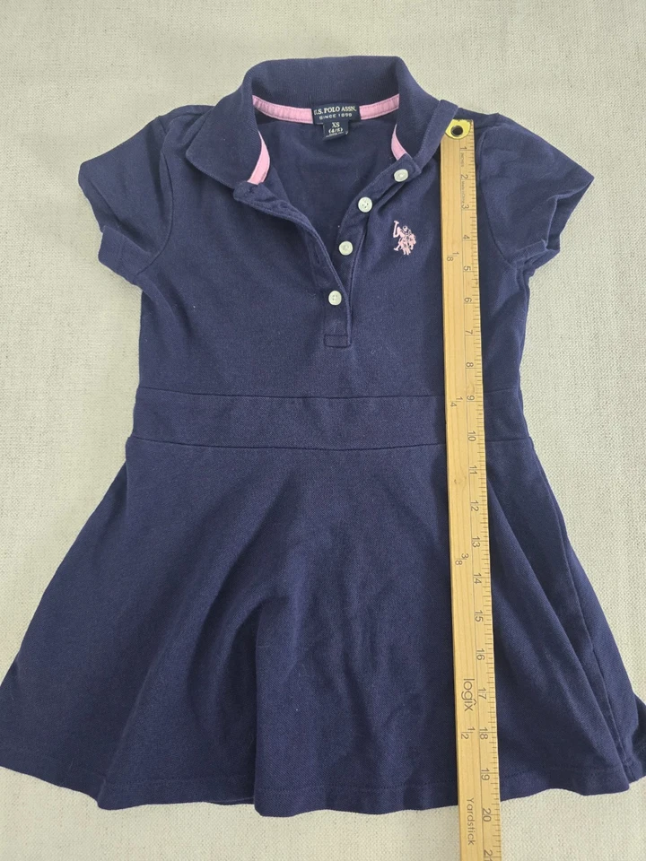 US Polo Assn. Vestido Niñas Extra Pequeño Azul Marino Manga Corta Cuello Botón Foto 3 de 4