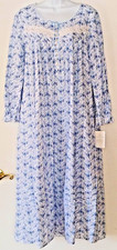 Eileen West Long Sleeve White/Blue Print 100 Cotton Lawn Ballet Nightgown L
