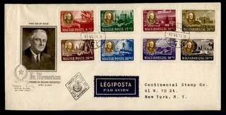 DR WHO 1947 HUNGRÍA FDC FDR ROOSEVELT MEMORIAM COMBO R83781