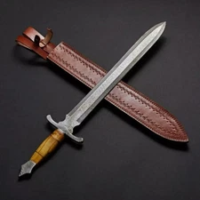 custom Handmade Damascus Steel sword with Leather Sheath