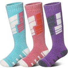 Merino Wool Ski Socks Boys Girls Thermal Warm Boot Thick Winter 3 Pairs Cozy ...