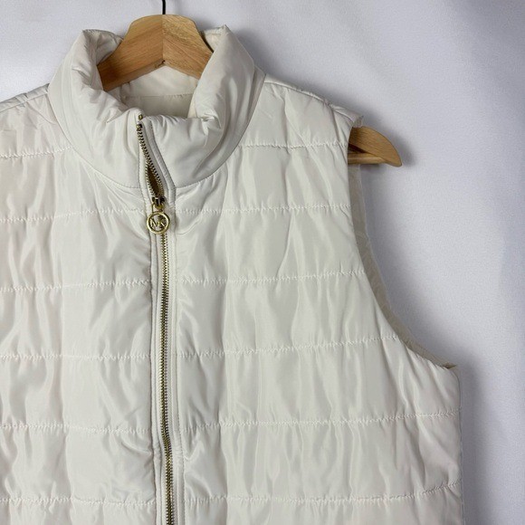 MICHAEL Michael Kors White Stripe Full Zip Puffer Vest L thumbnail 4