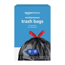 Amazon Basics Multipurpose Drawstring Trash 50 Count Pack of 1 , Red,Black