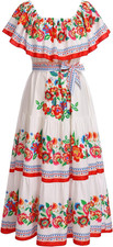 Women Mexican Dress off Shoulder Floral Long Maxi Dress Summer Beach Party Cinco