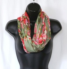 J. JILL Grn/Rose Floral Polyester Infinity Scarf 19 X 33 66 circumference EXC