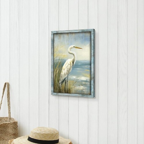 Coastal Heron Framed Wall Art: Beach Sea Bird Painting Blue Ocean Picture Sea... - Picture 5 of 6