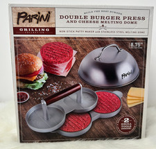 Parini Double Burger Press Cheese Melting Dome Grill Set NEW IN BOX