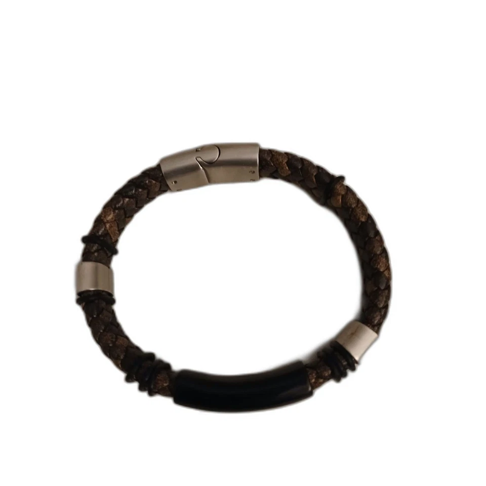 Pulseira masculina de couro trançado INOX Jewelry 8,5" fecho deslizante de aço inoxidável  - Imagem 2 de 2