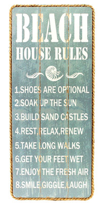 BEACH HOUSE RULES Wood Plaque Sign Wall Hanging 20/" x 9/" Nautical Coastal Decor