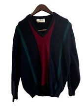 Pringle of Scotland Grandpa Sweater Navy 100% Lambswool Vintage 44/112 V Neck