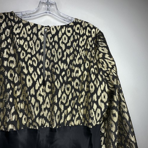 Ro&Zo Dress Sz 16 Isabella Black Gold Foil Print Bias Cut Midi Long Puff Sleeves - Picture 12 of 18