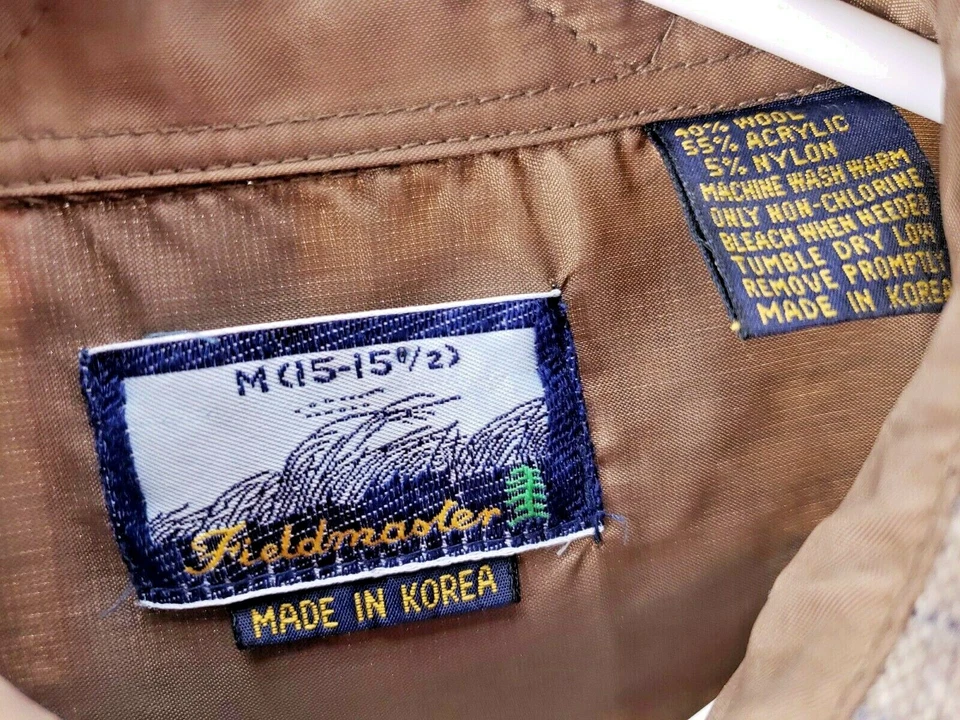 Fieldmaster Mens Shirt Size Med L/S Button Up Beige/Blue/Brown Plaid Wool Blend - Image 4 of 4