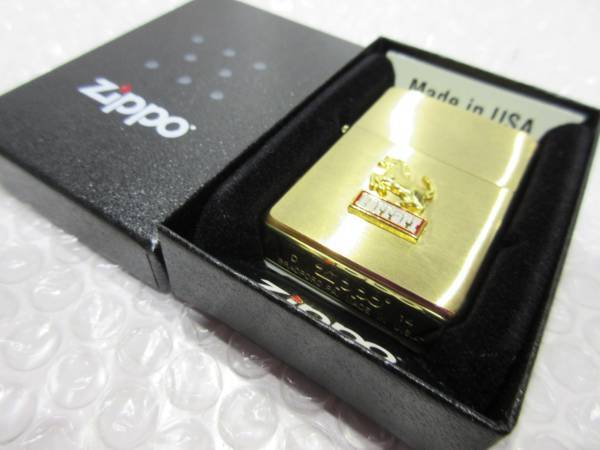 New Zippo Ferrari Automobile Emblem Logo Gold Brass with Case JP