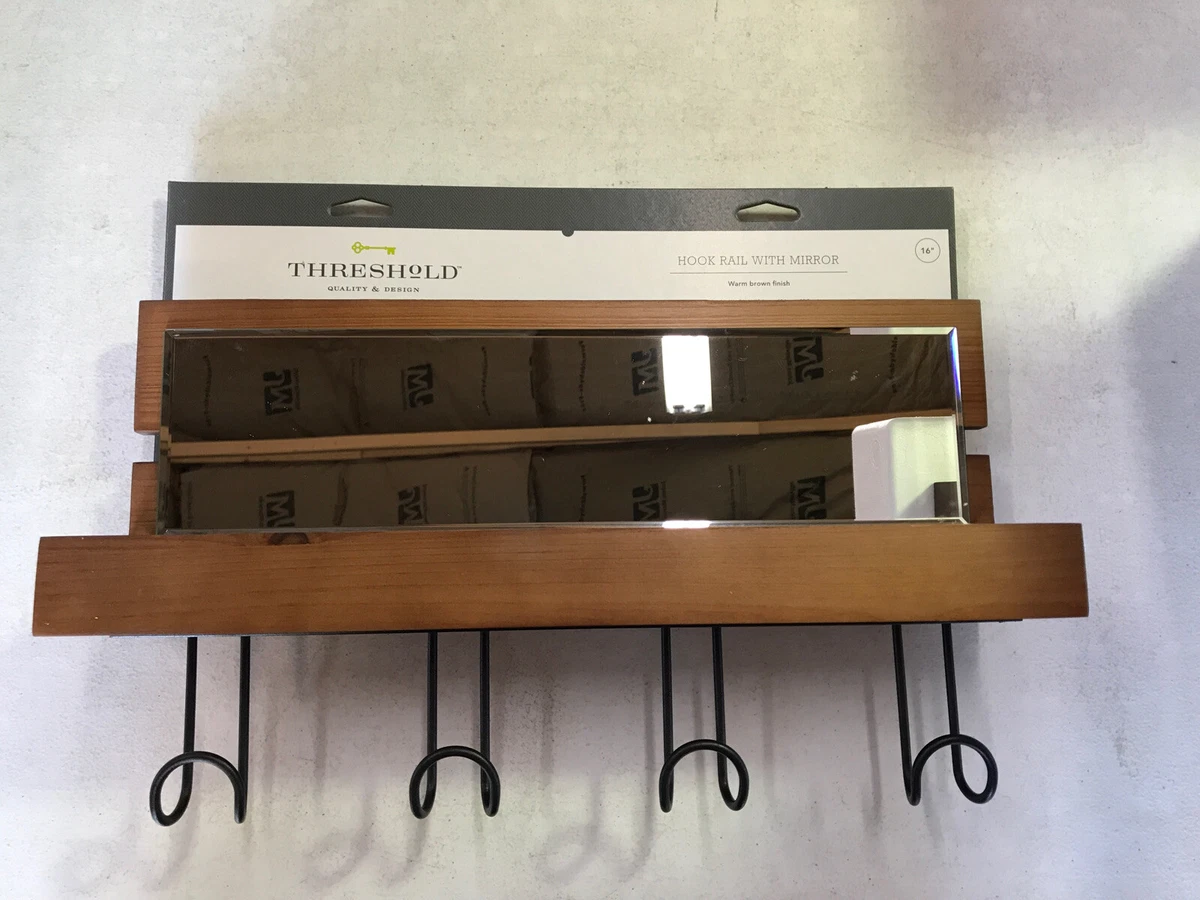 LOT Of 2 Threshold Entryway Wood Hook Rail With Shelf And Mirror Brown Coat Rack