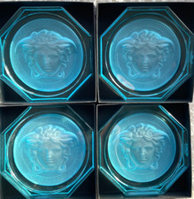 Rosenthal Versace Glass Drinks Coaster 4 Ice Blue Brand New Boxed Medusa Genuine