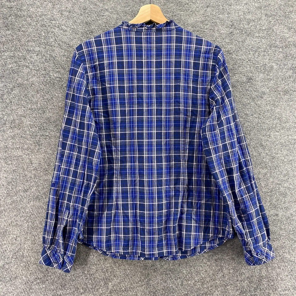 Camisa Laura Scott Mujer M Mediana Azul A Cuadros Abotonada Cuello en V Manga Larga Algodón Foto 2 de 4