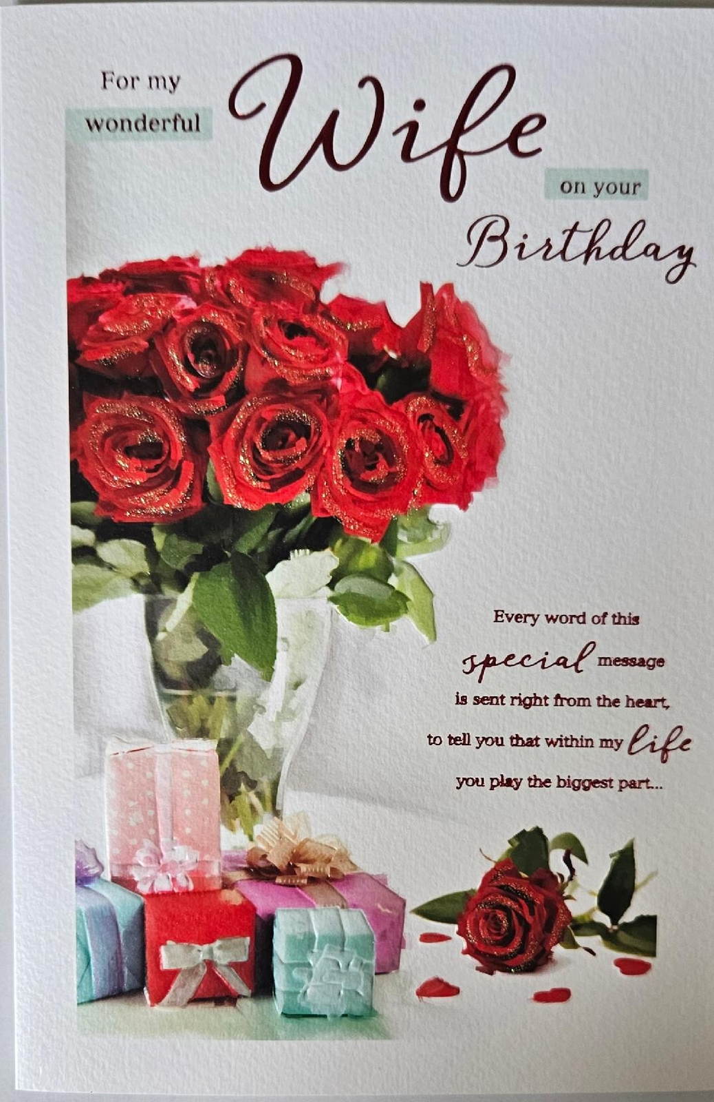 For my Wonderful Wife birthday card  Red Roses flowers design