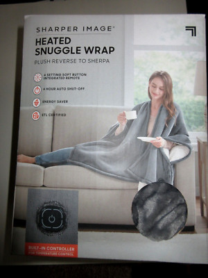 NIB Sharper Image Plush/ Sherpa 50X64'' Electric Heated Snuggle wrap blanket Gray