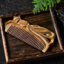 Green Sandalwood Craft Comb Natural Wood Hand-Carved Hair Fox Valentine's Gift