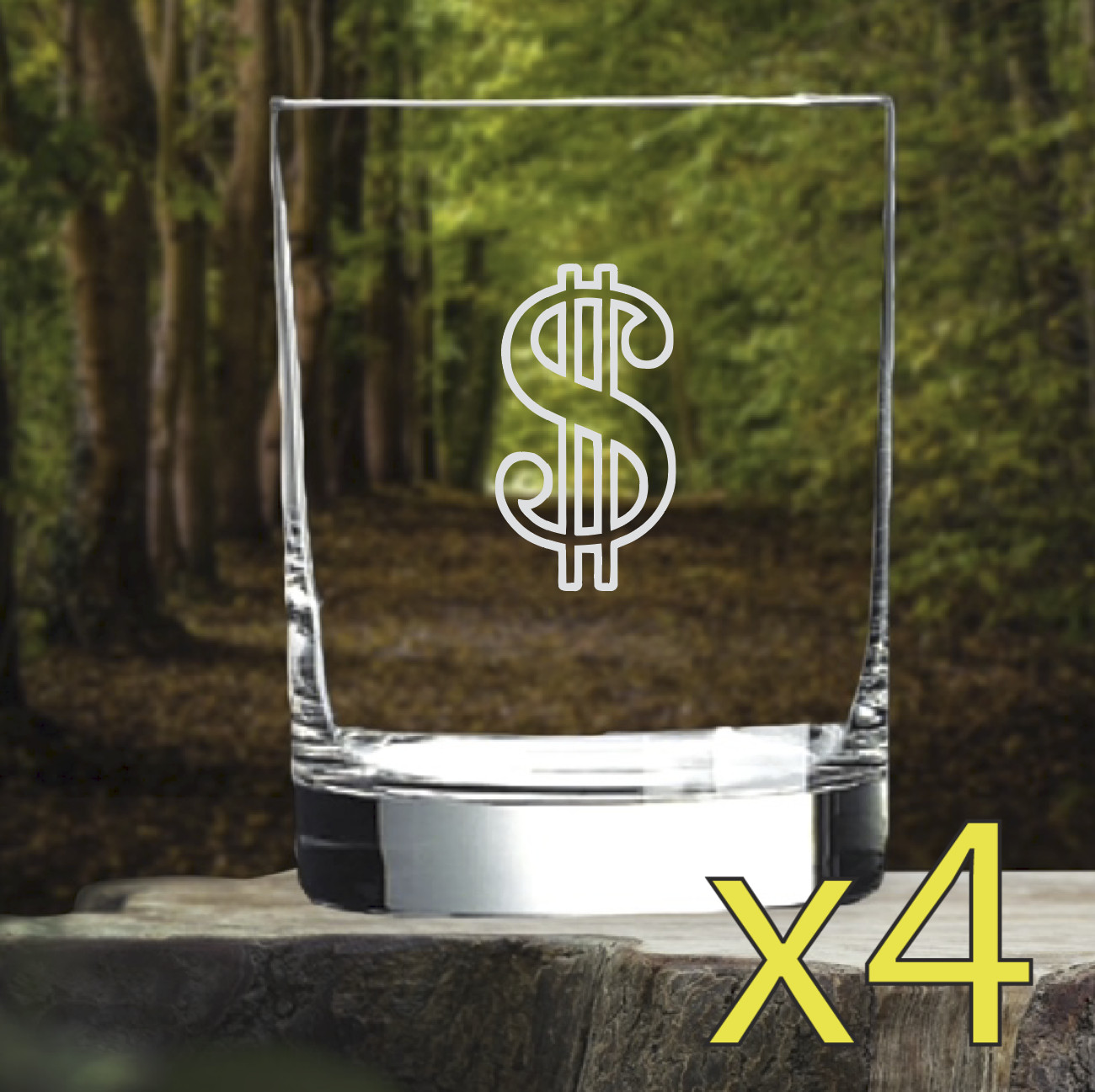 Dollar Sign Whiskey Glasses x4 Double 14 Oz Premium Old Fash