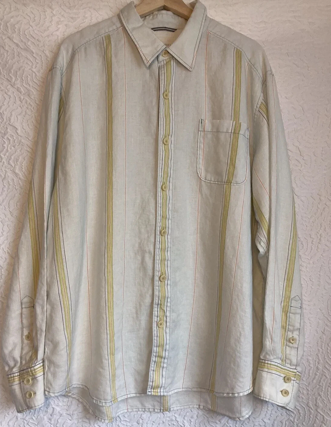 Tommy Bahama Mens Long Sleeve LS Button Down Shirt Light Blue Linen Size X-Large
