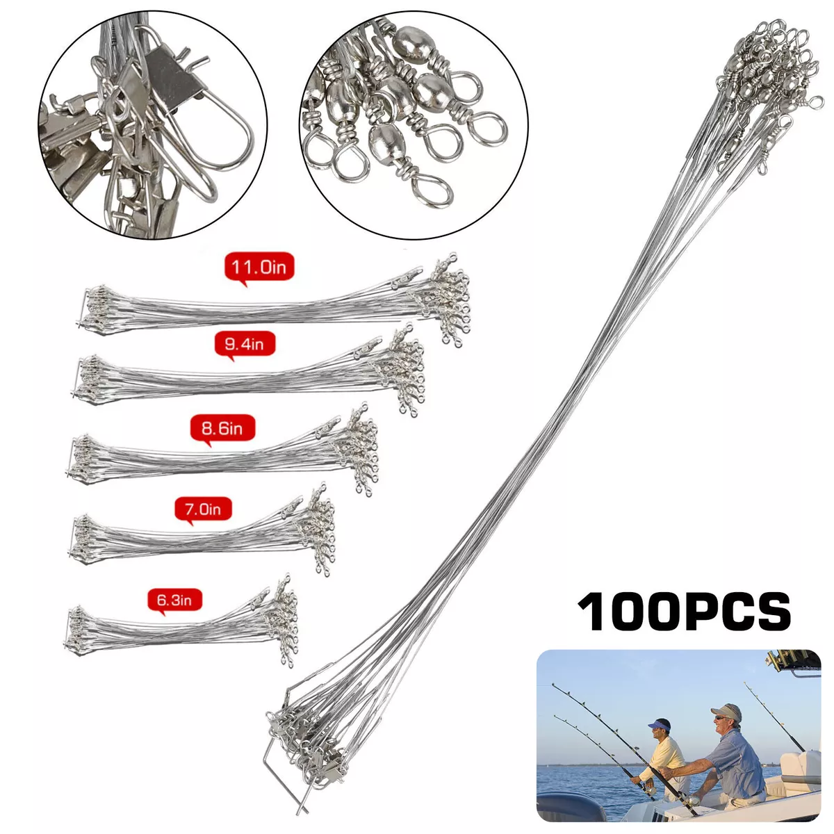 100pcs Stainless Steel Trace Wire Leader Fishing Line Leaders With Snap &  Swivel