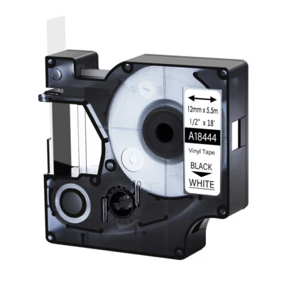 DIGI 1PK Black on White IND Vinyl Label 1/2" 18444 for DYMO RHINO 4200 5000 5200 6000