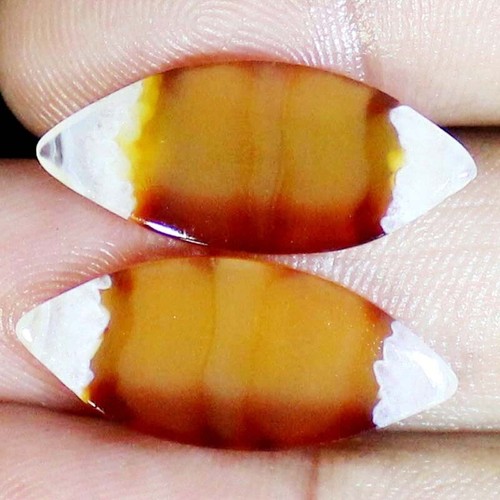 Coppia di pietre preziose cabochon a fascia naturale 21,15 CT 12X28X3mm forma FANTASTICA BC-18 - Foto 2 di 11
