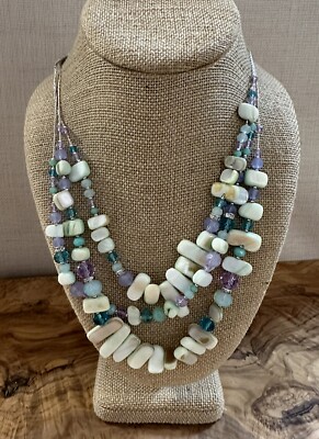 Napier 16  Silver Tone Beaded Necklace Three Strand