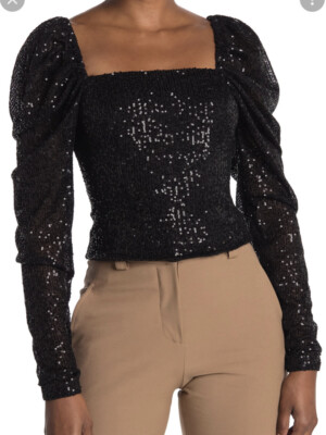 Ramy Brook Hazel Black Sequin Sparkly Long Sleeve Party Top Nwt 4