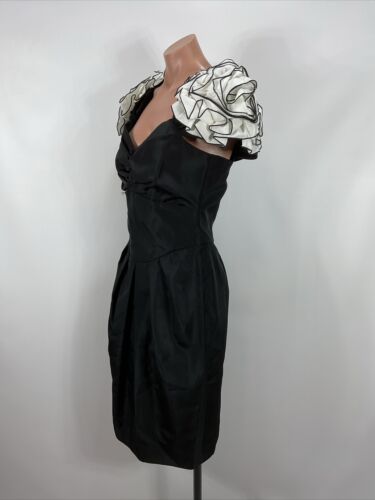 Abito da ballo vintage anni 80 Darcy nero bianco sbuffo rosa manica festa cocktail mini 11/12 - Foto 7 di 9