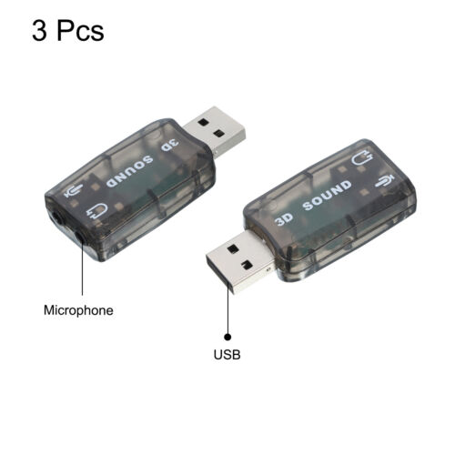 3 Pcs USB Sound Card, USB to 3.5mm Audio Adapter Support Virtual 5.1 Black - Photo 3/4