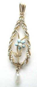 Antique-Art-Deco-10K-Yellow-Gold-Pearl-Enamel-Lavalier-Pendant-1-6-034-x-46-034-1-2-Gm