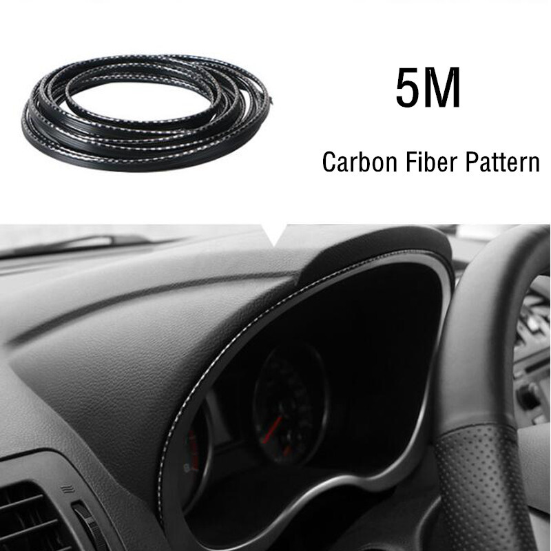 5M Carbon Fiber Black Car Interior Door Gap Line Insert Molding Trim Decor Strip