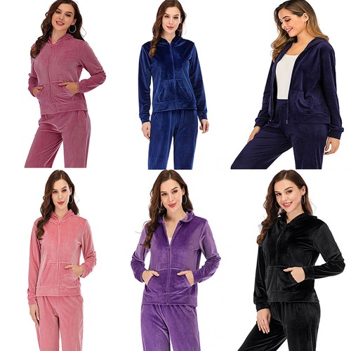 2Pcs/set Women Tracksuits Velvet Zipper Coat Pants Trouser Leisure Activewear US - Picture 4 of 26