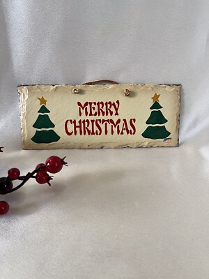 Vintage Plain Jane Inc. Merry Christmas Slate Wall Hanging Handmade 1997