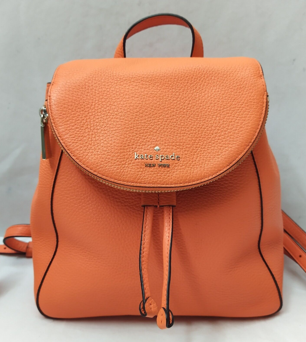 ?♠️Kate Spade New York Orange Pebbled Leather Backpack Kate Spade New York Orange Pebbled Leather Zipper Drawstring  main image 3