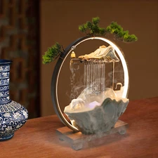 Water Fountain LED Tabletop Indoor Fake Plants Waterfall Zen Decor With Mist