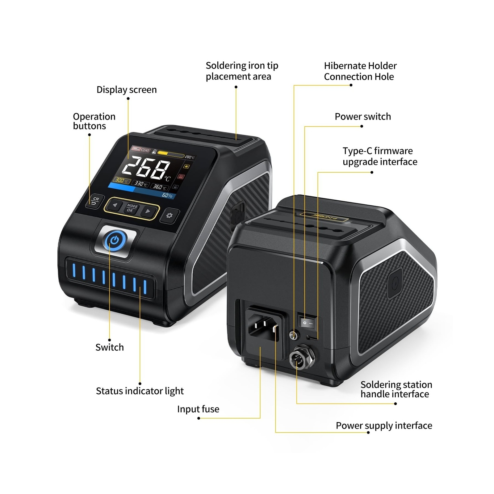 FNIRSI DWS-200 200W 245 Precision Digital Soldering Station Kit with 6 F245 S...