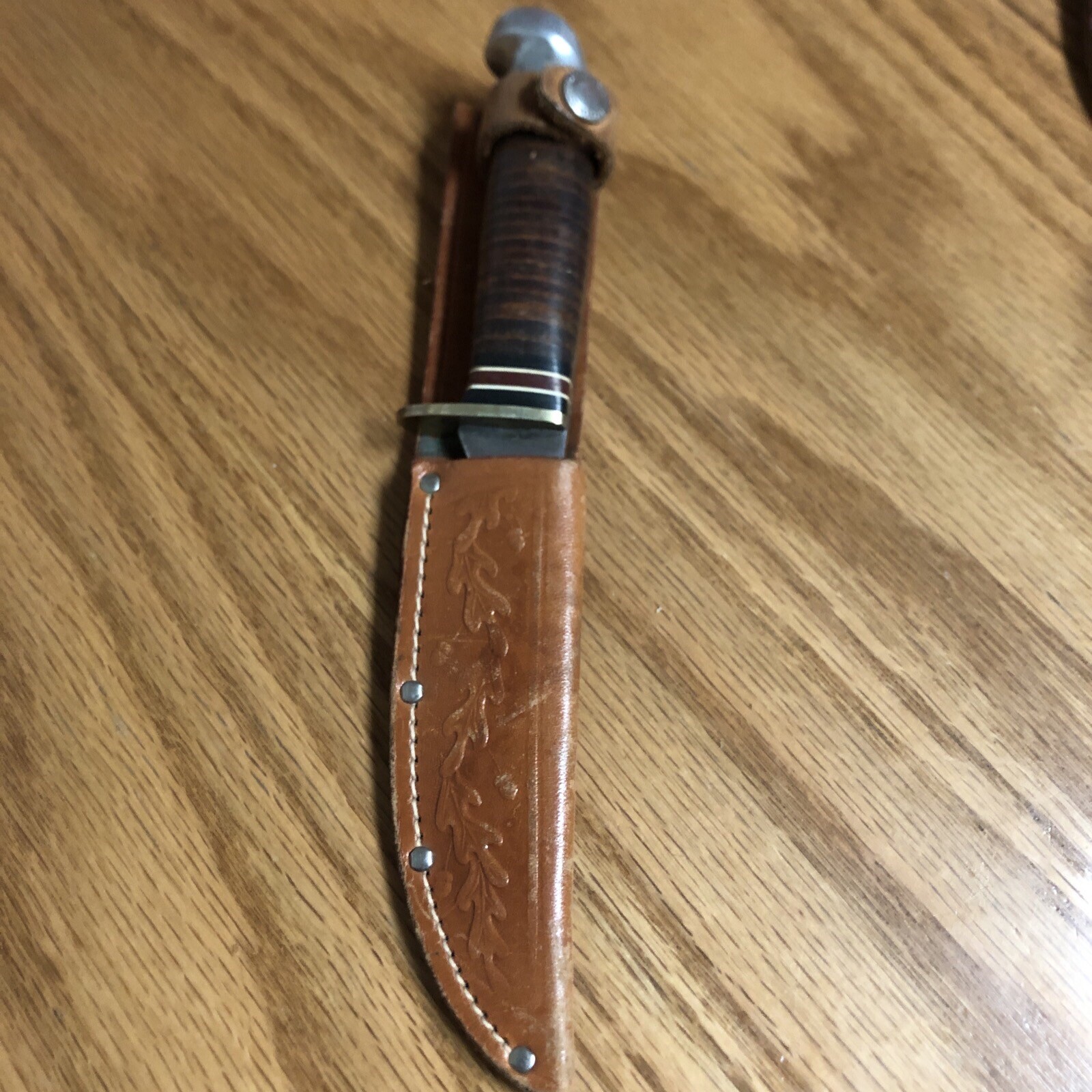 Vintage WESTERN FIXED BLADE Hunting Knife L66 H with tooled leather