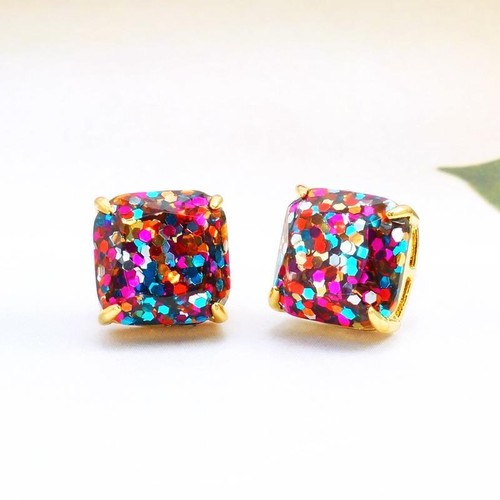 Nuevo con etiquetas Pendientes Kate Spade Cuadrados Mini Brillo $32 Multicolor