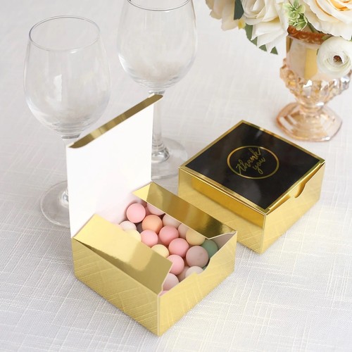 25 Gold Black 4x4 in Gift BOXES Thank You Print Favor Holders Party Decorations - Picture 6 of 9