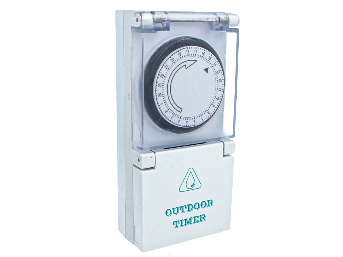 Temporizzatore Esterno IP44 Timer Meccanico Regolabile 24 Ore Con Spina 16A Pres