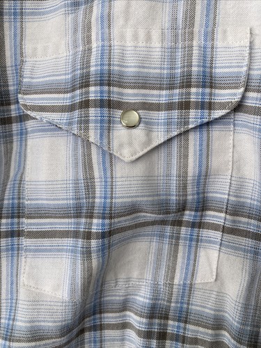 ELY CATTLEMAN Western Shirt Men Sz M Pearl Snaps White Plaid Short Slv Snap Pckt - Picture 6 of 17