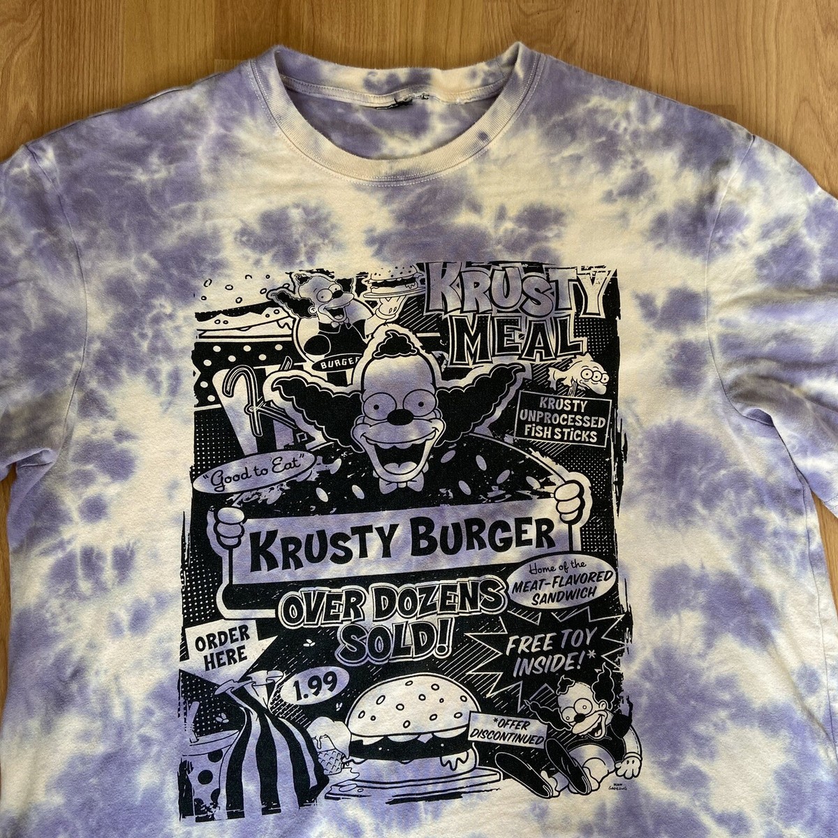 Vintage The Simpsons Men’s Krusty The Clown Burger Purple Tie Dye T-Shirt XL