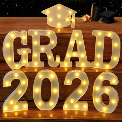 White Light Up 2025 Grad Sign - 8.5 Inch | 2025 Light Up Sign | Graduation Marqu