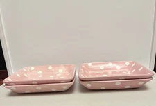 Pampered Chef  “Help Whip Cancer”  Square Plates Set Of 4 Pink W/White Polka Dot